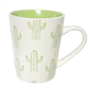 Canvas Porcelain Ceramic Cactus Coffee Mug White Lime Green Tea Desert Plant Cup
